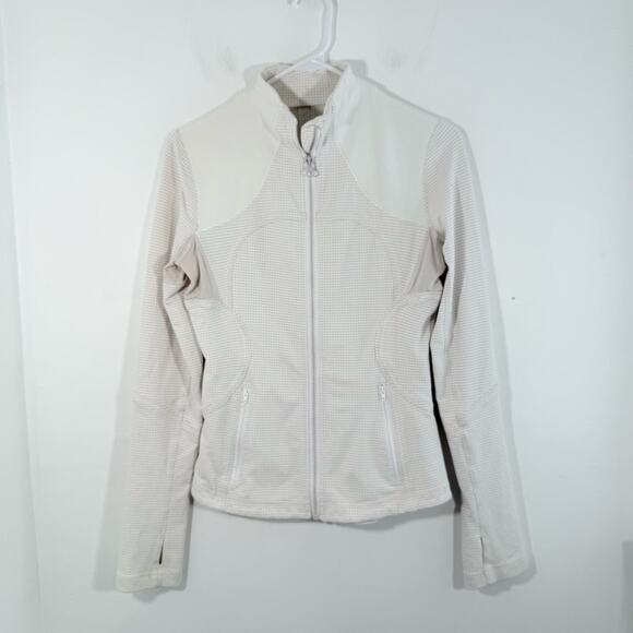 Lululemon Forme Jacket Dune Tan White Gingham Luon Zip Fitted Jacket 6 W4A92S - Picture 2 of 16